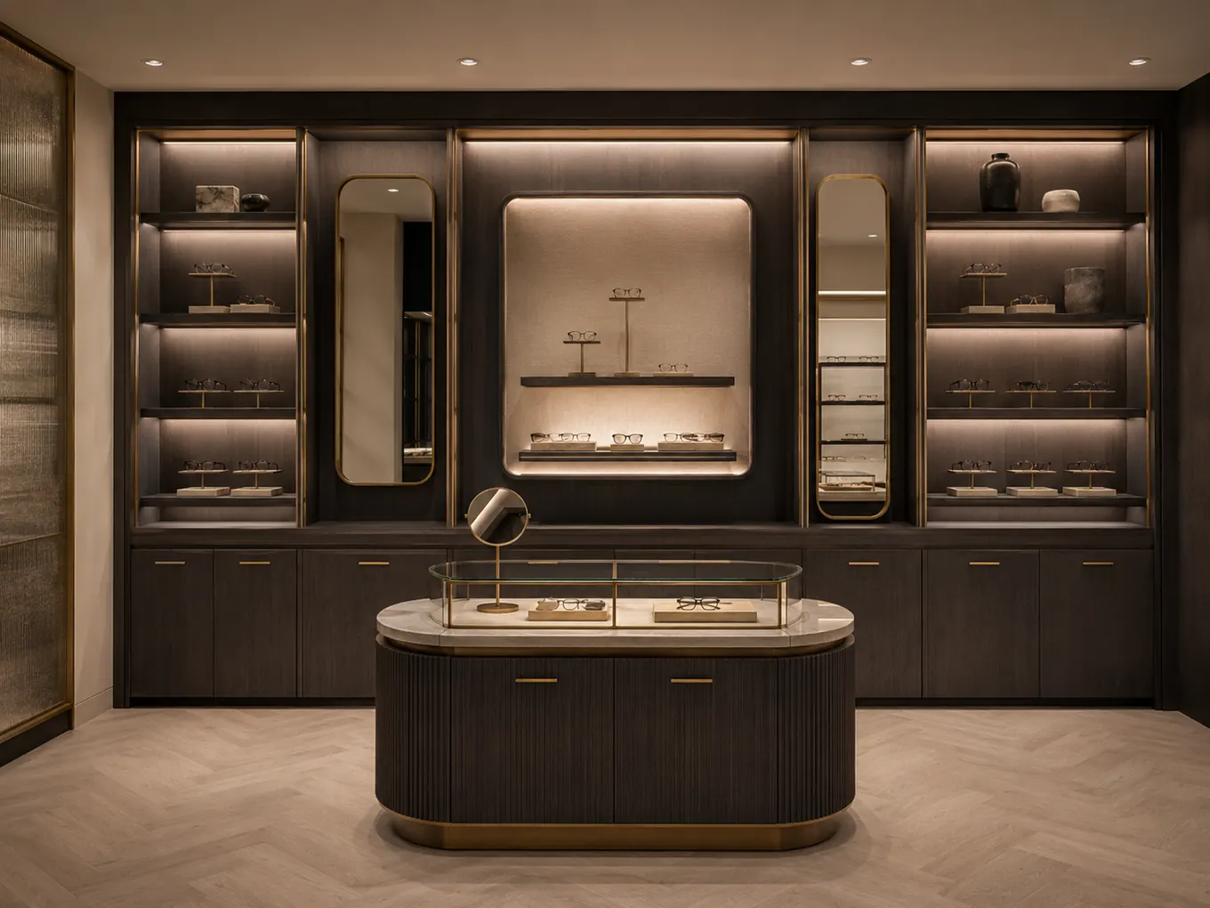 Dark glass jewellery store fitout