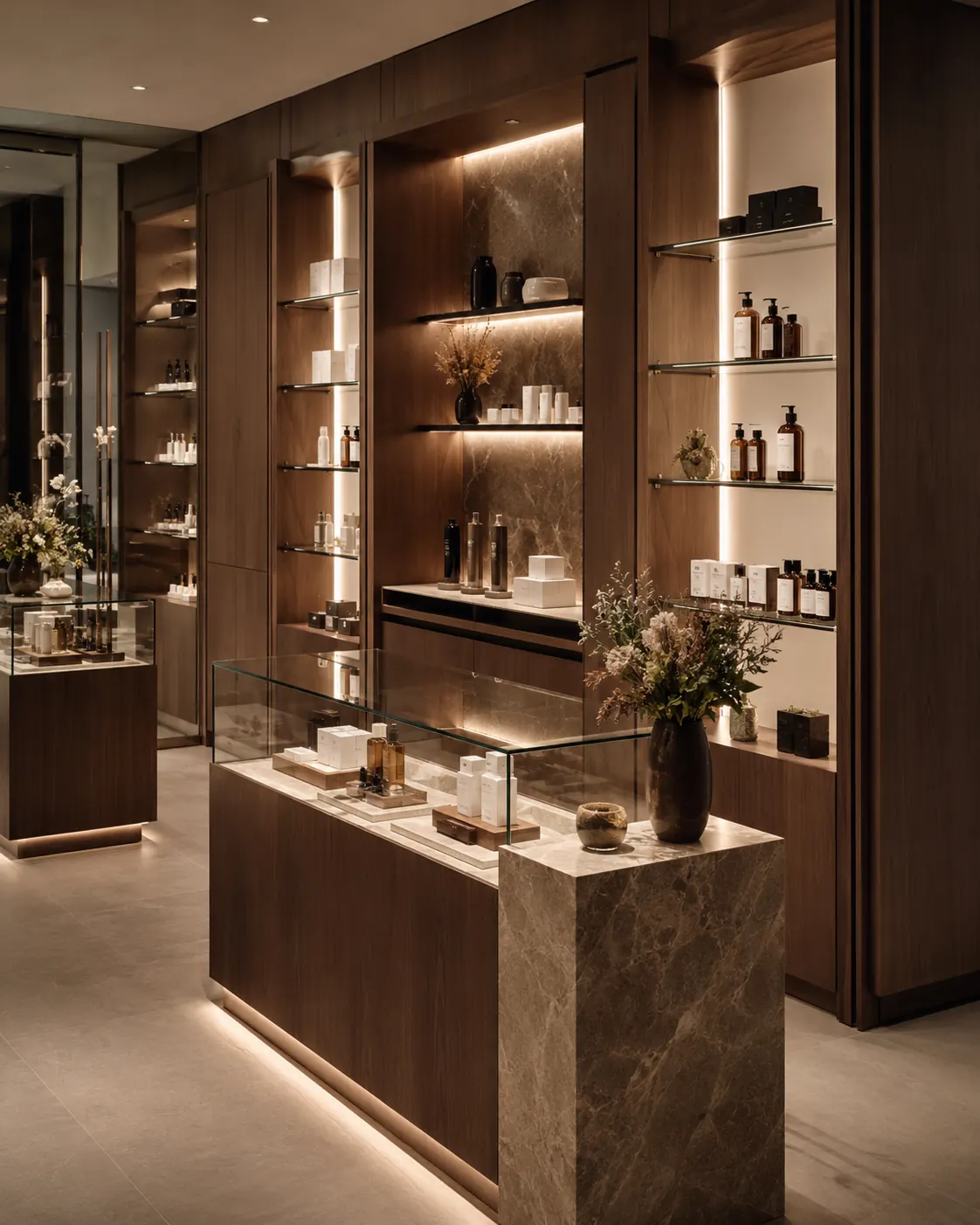 Dark walnut beauty retail fitout