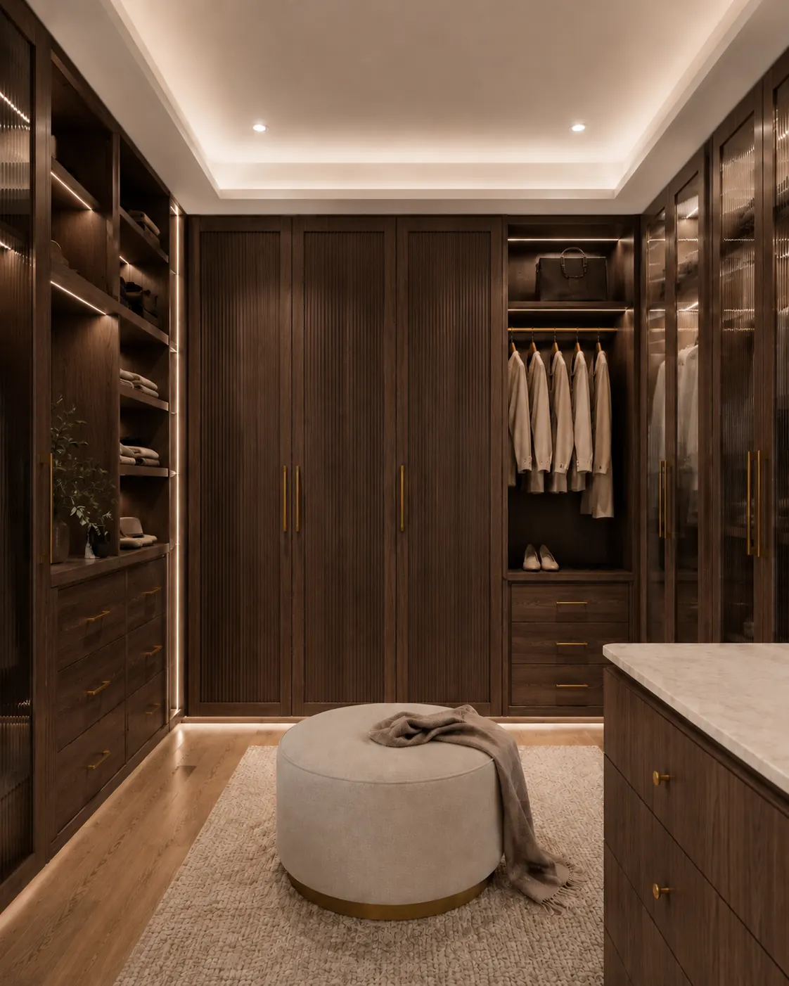 Dark walnut full-height built-in wardrobe