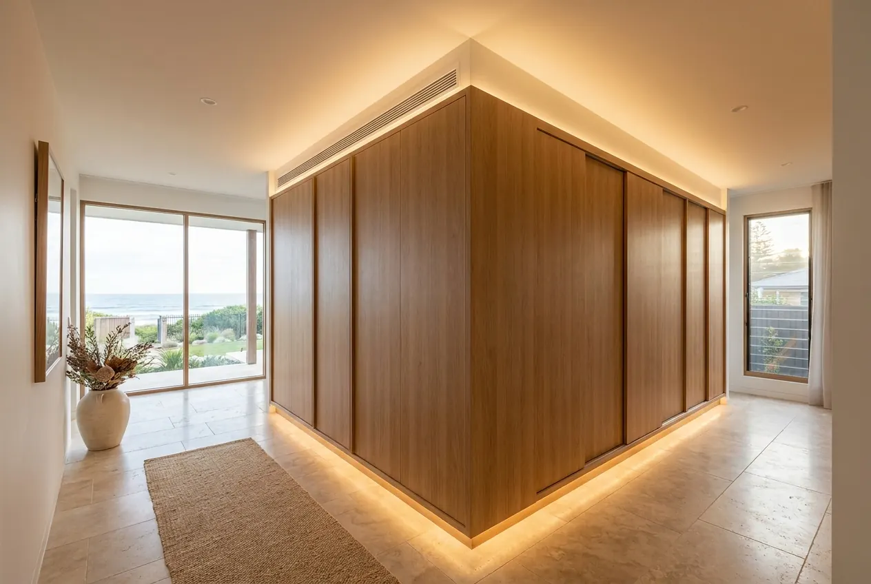 Oak hallway built-in wardrobe