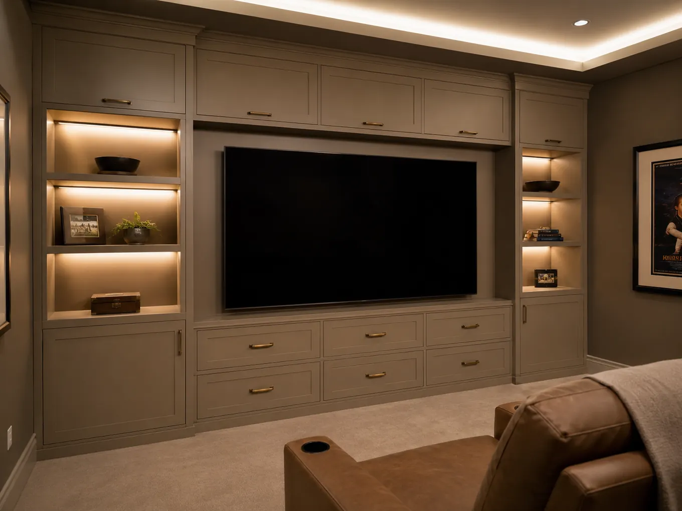 Grey built-in media room