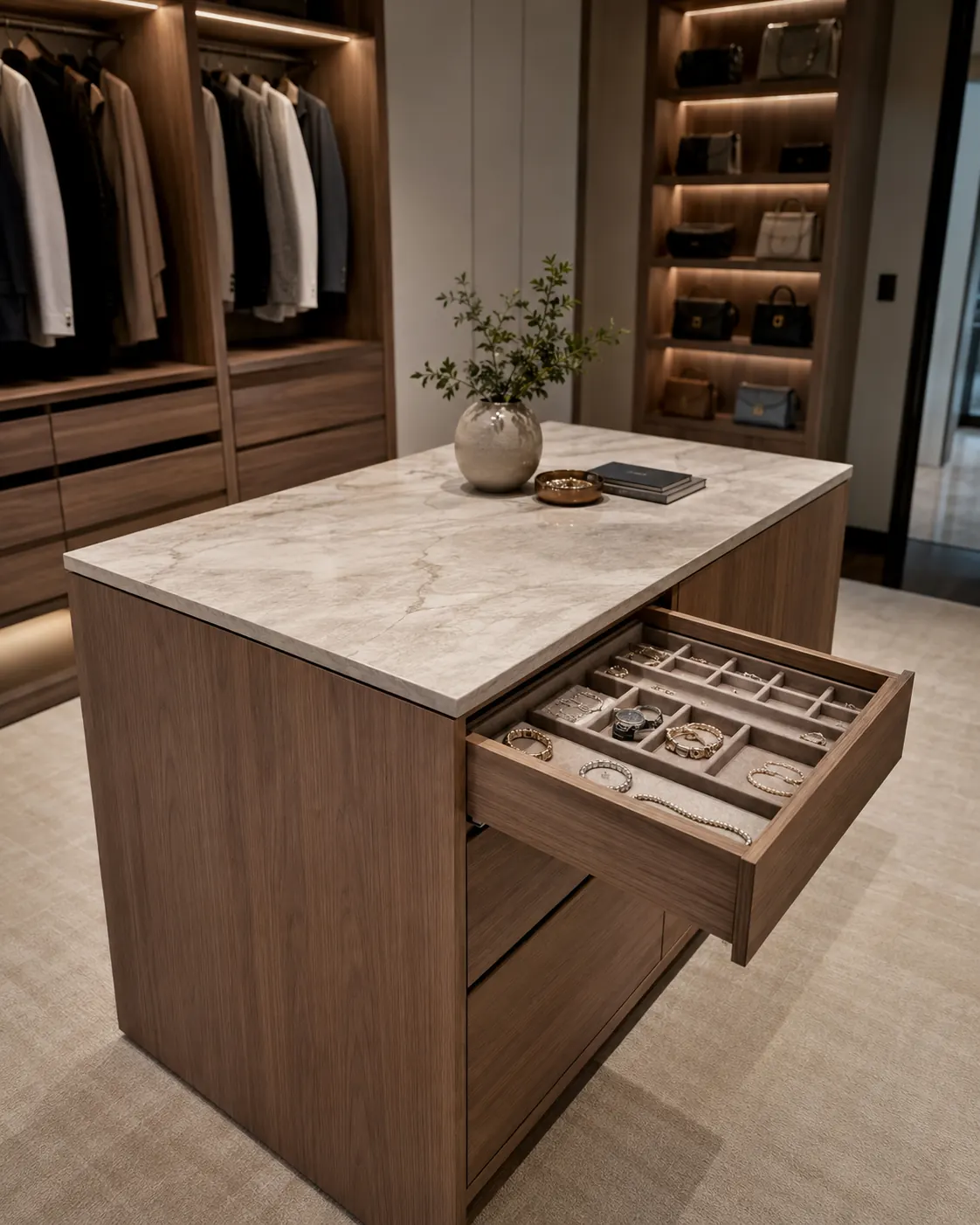 Marble jewellery drawer island