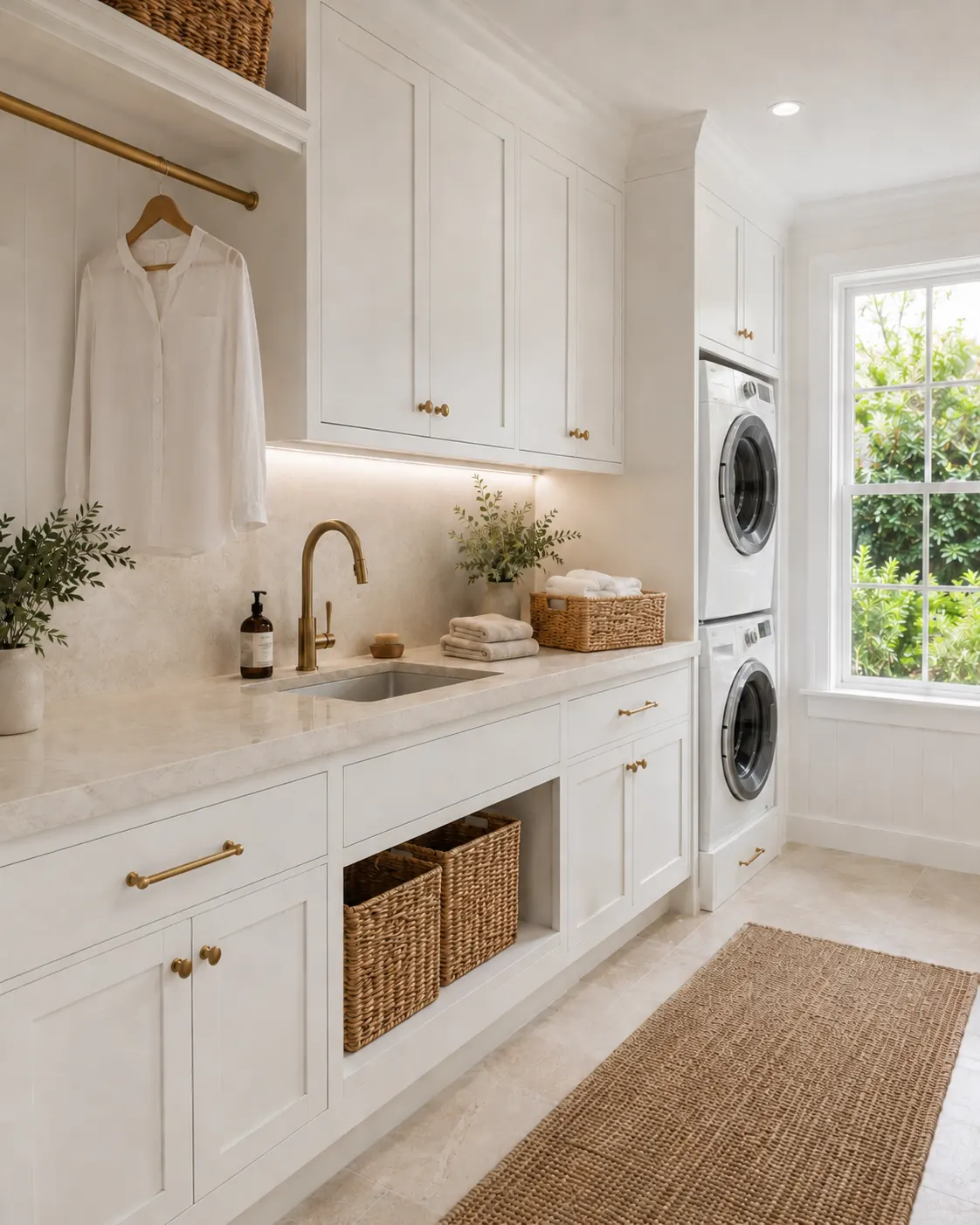 White shaker stacked laundry