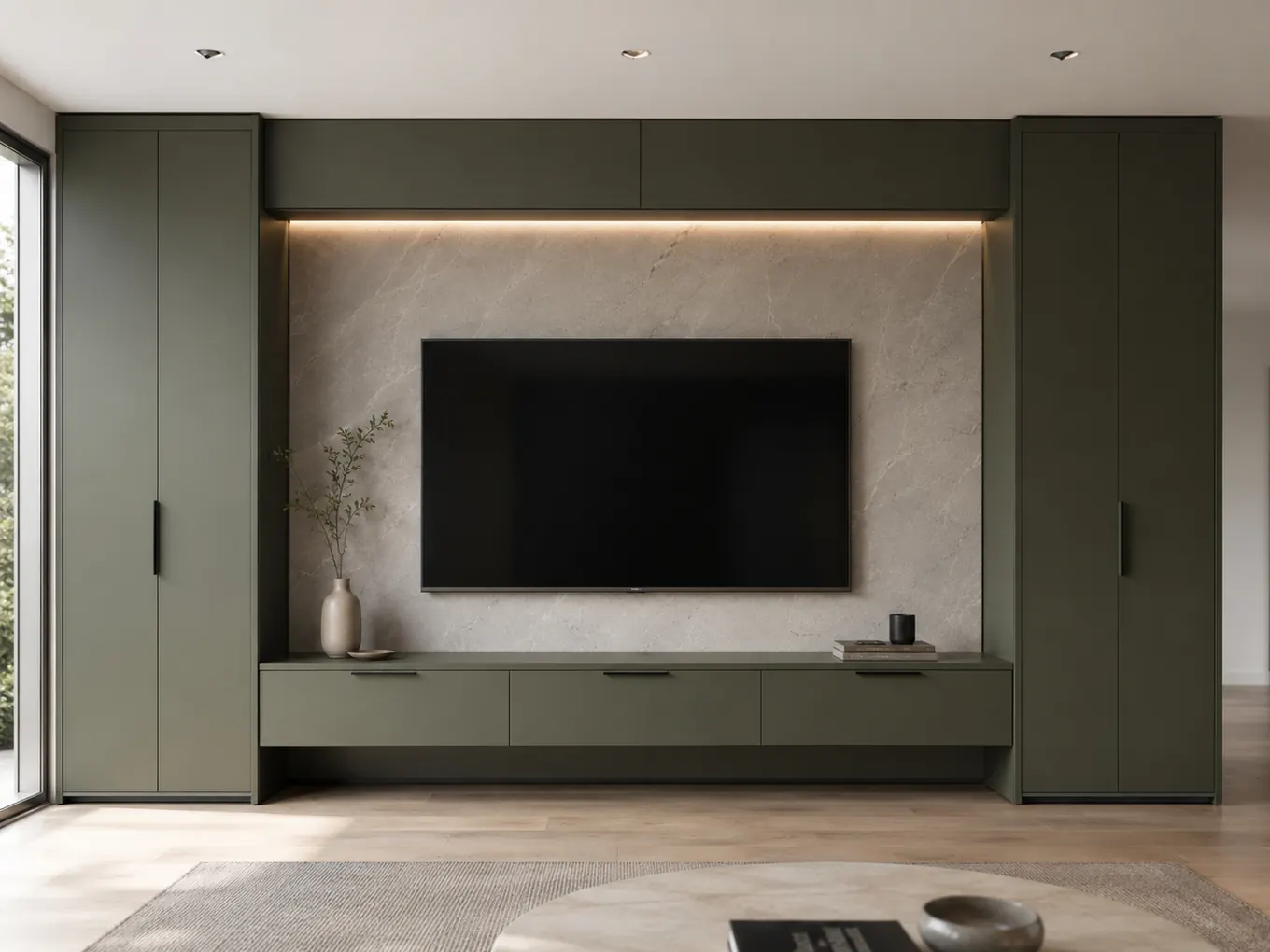 Olive green media wall