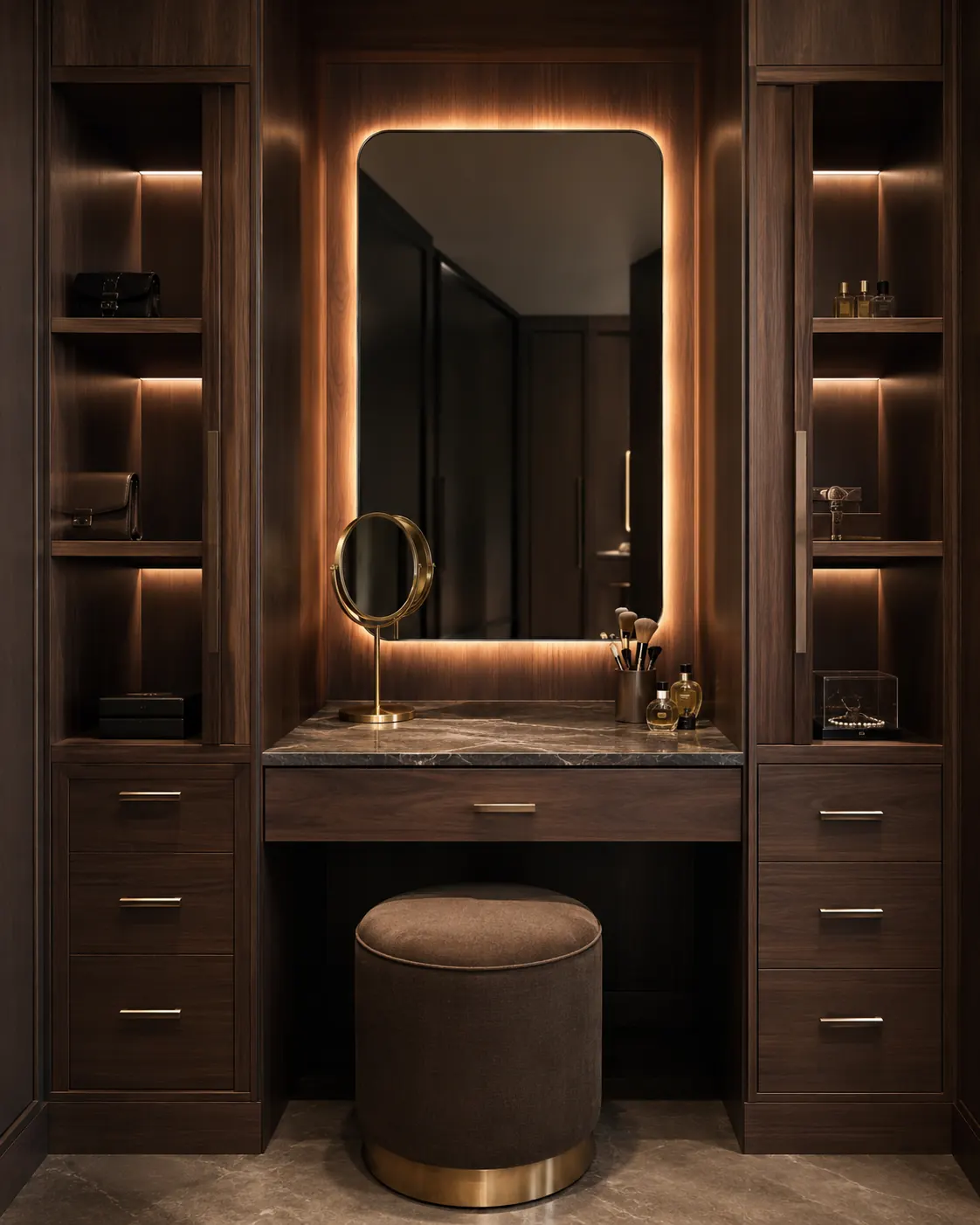Dark walnut makeup station