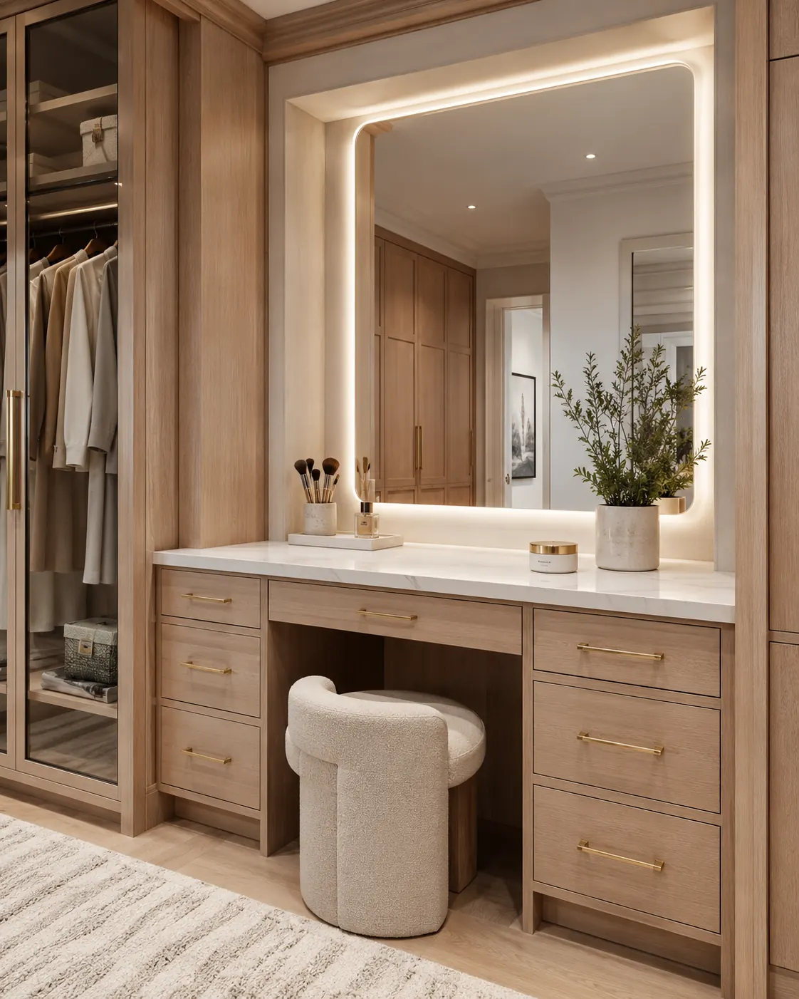 Integrated makeup station and wardrobe