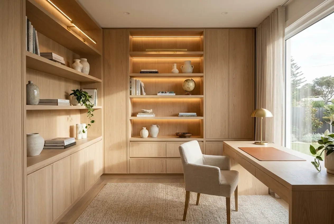 Built-in timber home office