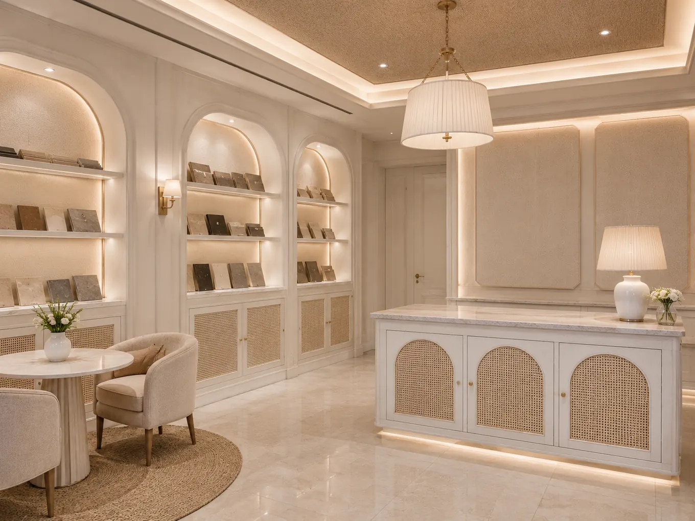 Rattan and marble showroom