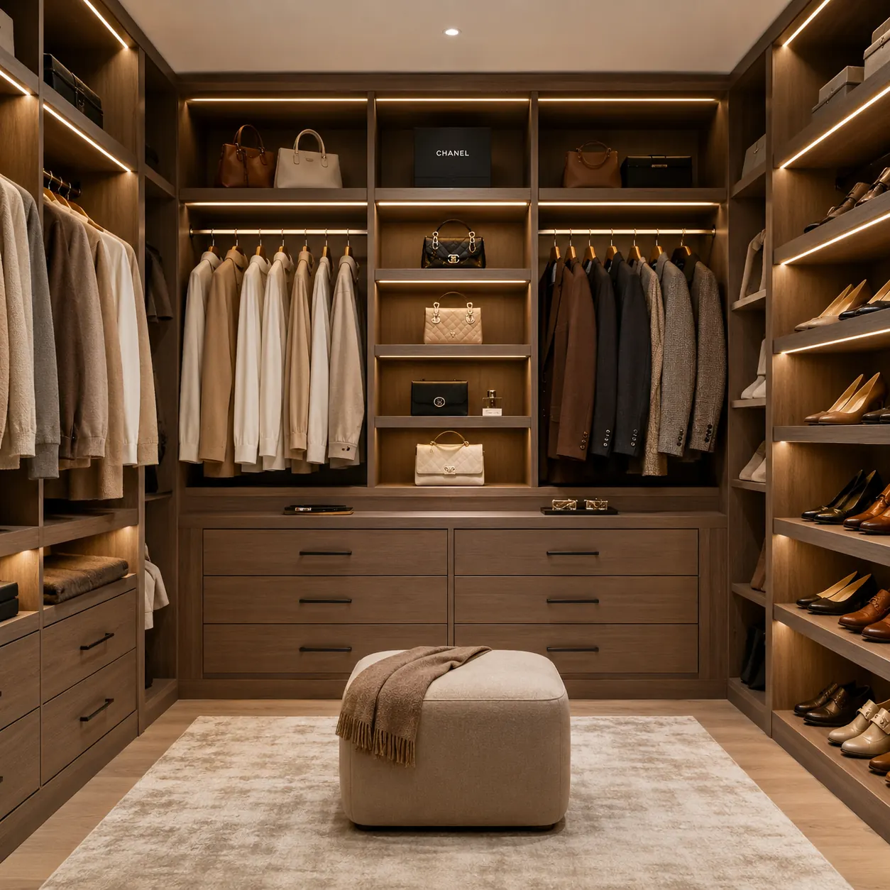 Dark oak luxury walk-in robe