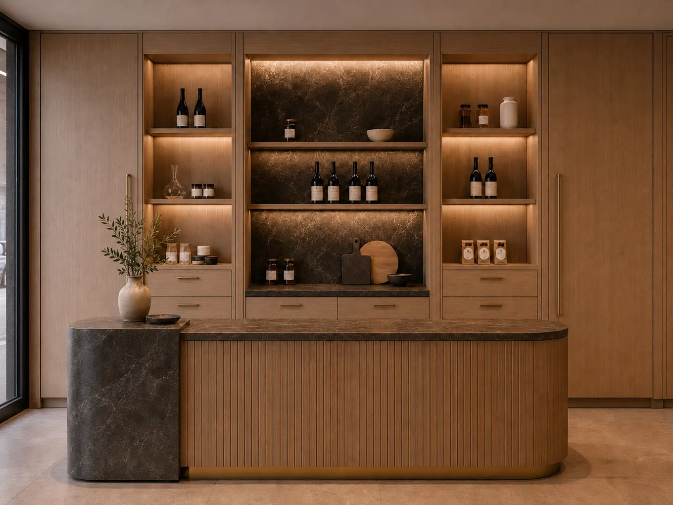 Oak fluted wine bar