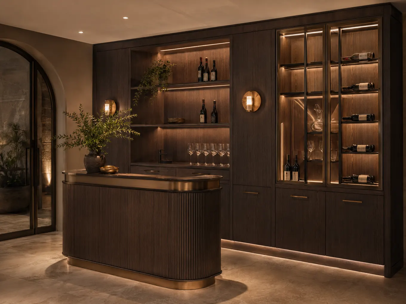 Dark mocha home bar wine display