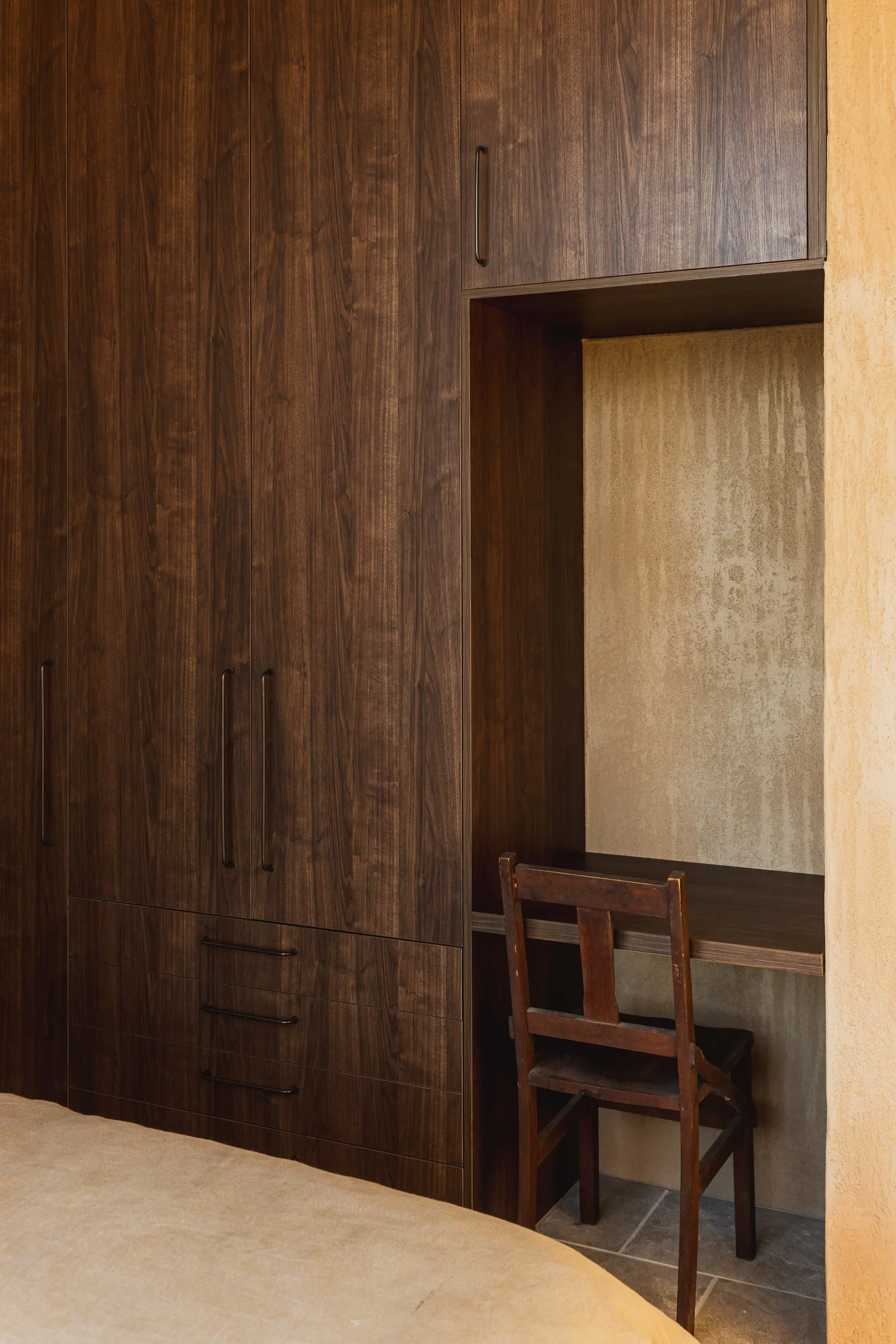 Built-in timber study desk with shelving